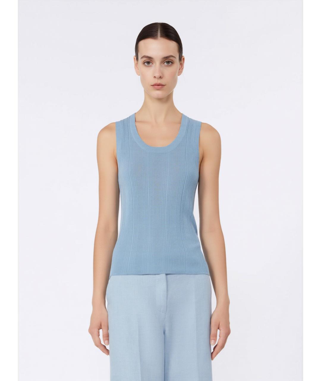 WEEKEND MAX MARA Голубая вискозная майка, фото 3