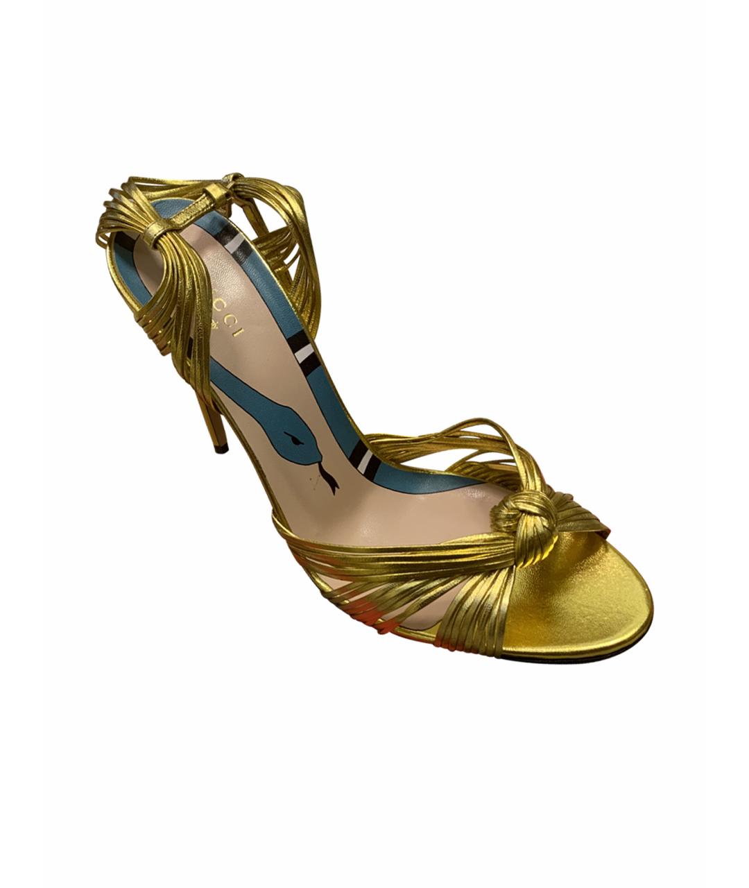 GUCCI Золотые кожаные босоножки, фото 1