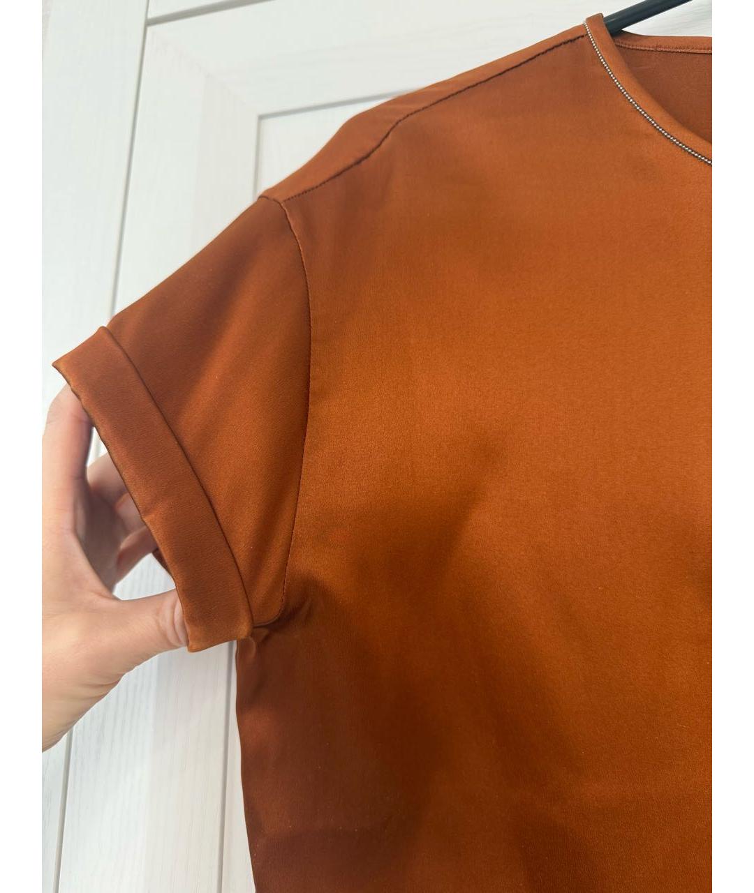 BRUNELLO CUCINELLI Оранжевая шелковая блузы, фото 4