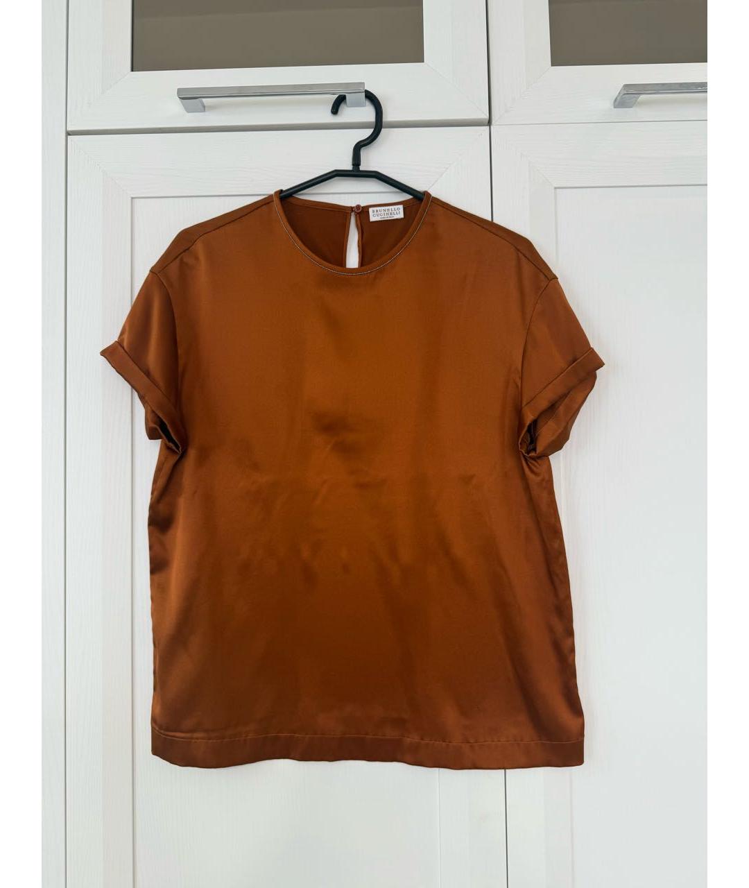 BRUNELLO CUCINELLI Оранжевая шелковая блузы, фото 7