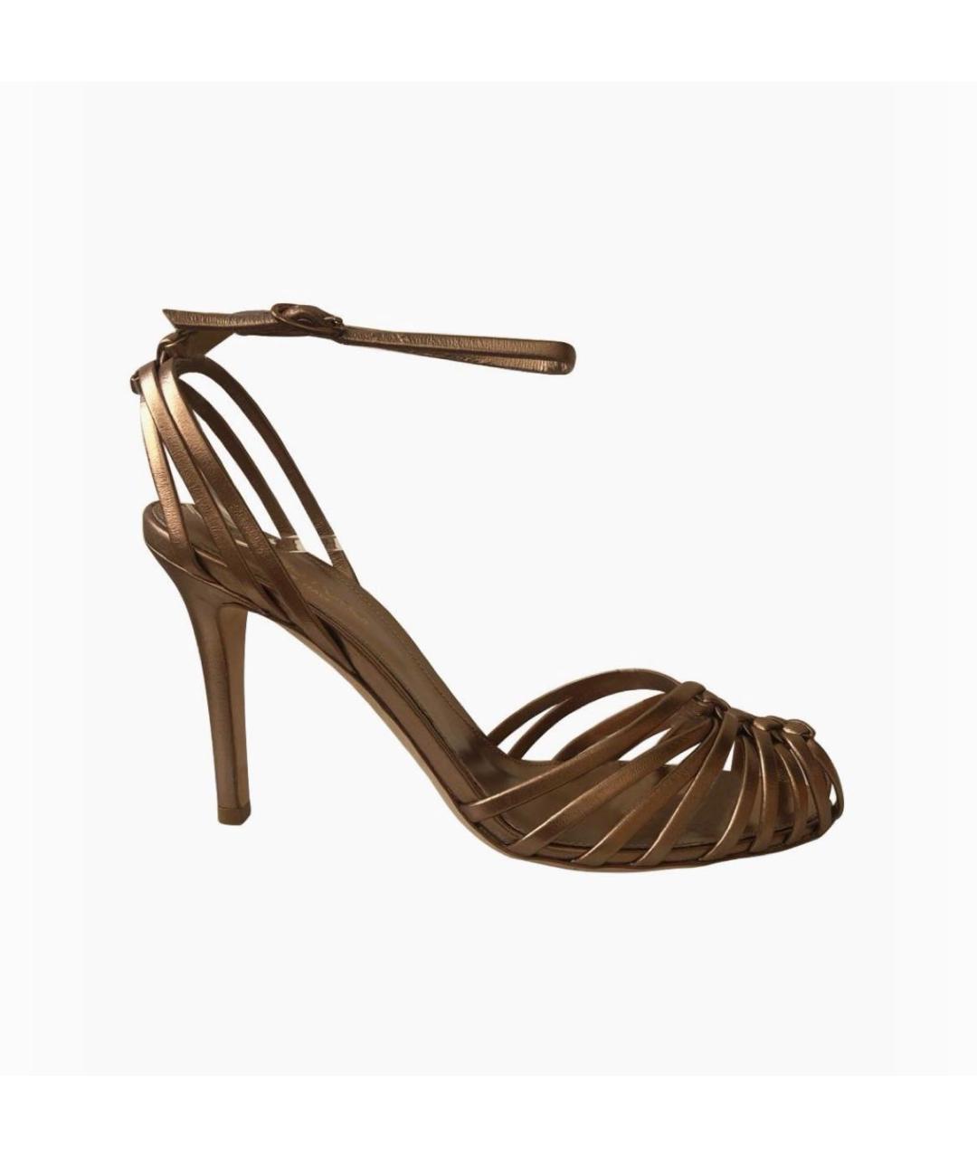 SERGIO ROSSI Золотые кожаные босоножки, фото 6