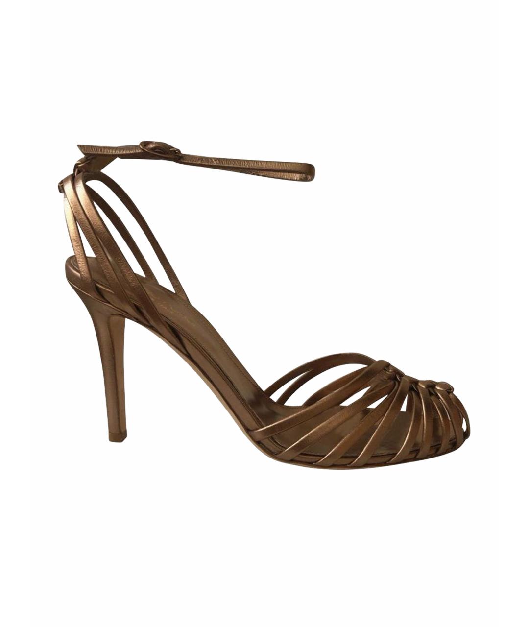 SERGIO ROSSI Золотые кожаные босоножки, фото 1