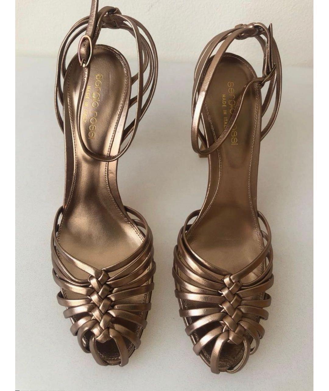 SERGIO ROSSI Золотые кожаные босоножки, фото 3