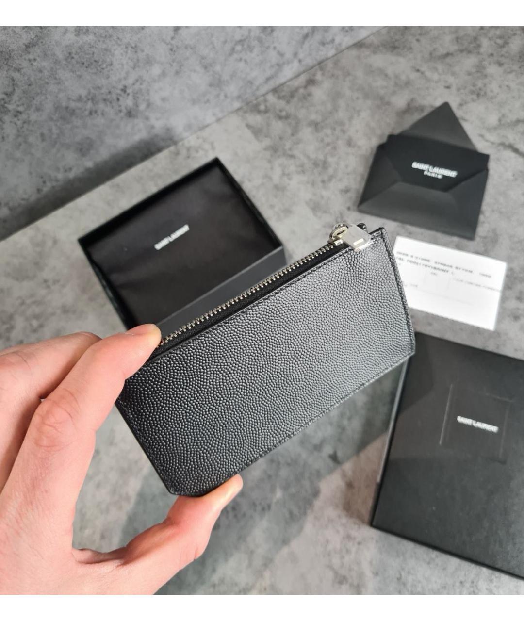 SAINT LAURENT Черный кожаный кардхолдер, фото 4