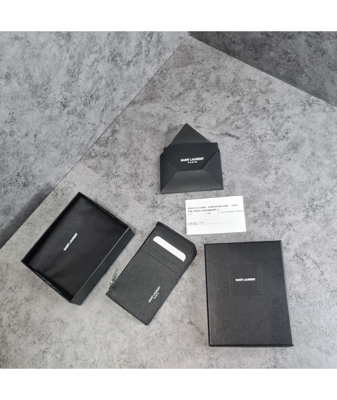 SAINT LAURENT Черный кожаный кардхолдер, фото 2