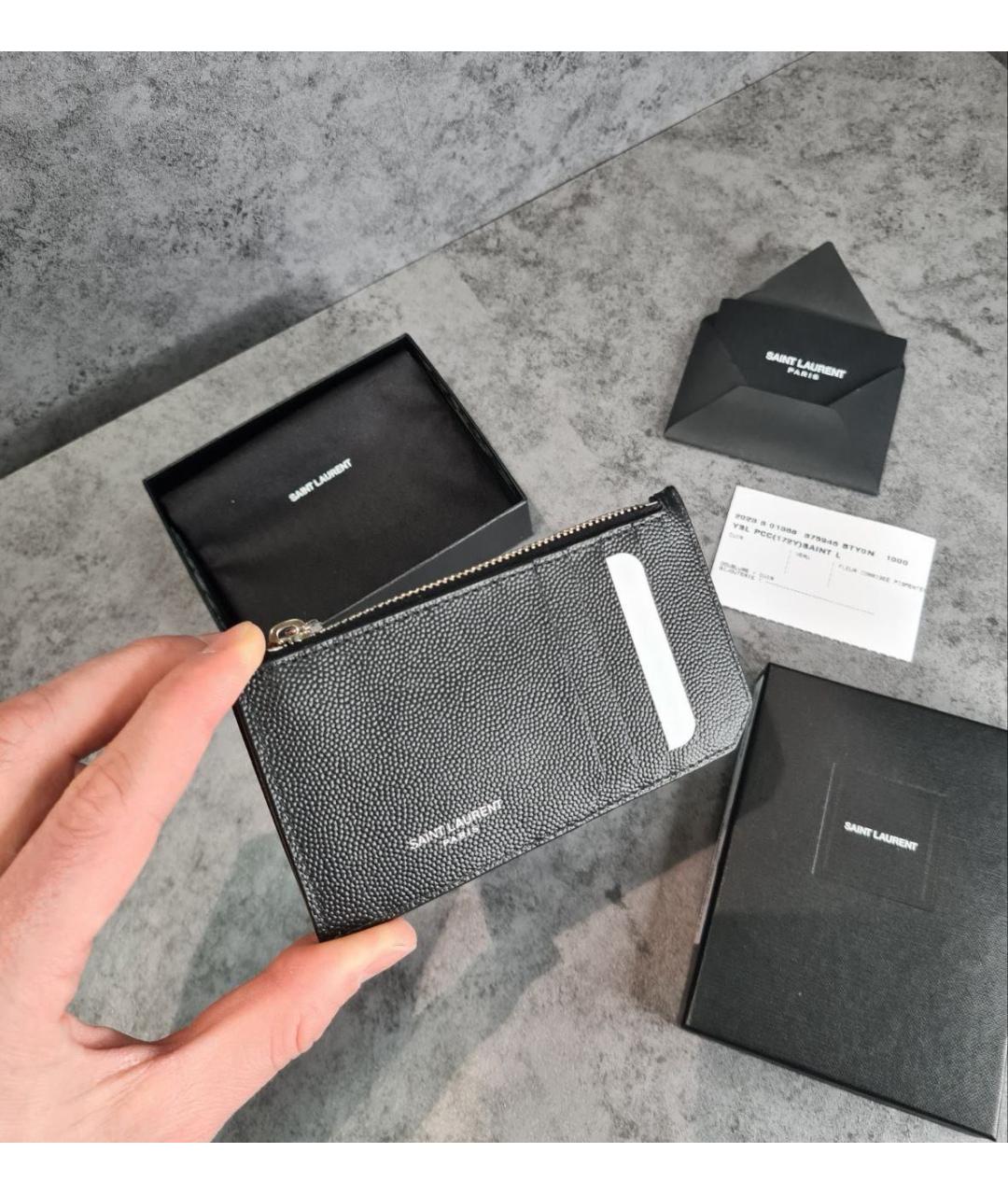 SAINT LAURENT Черный кожаный кардхолдер, фото 3
