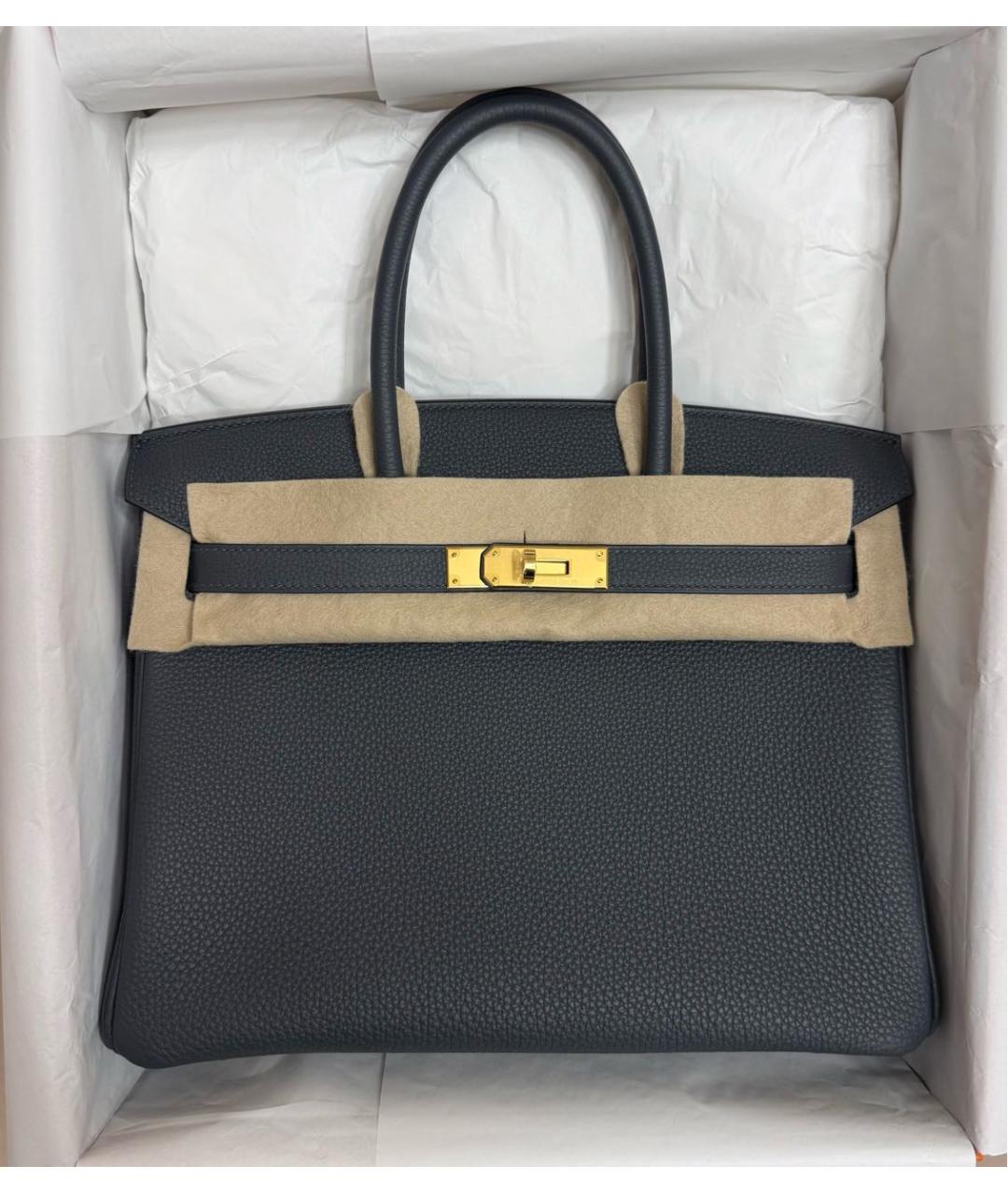 HERMES Антрацитовая кожаная сумка с короткими ручками, фото 2