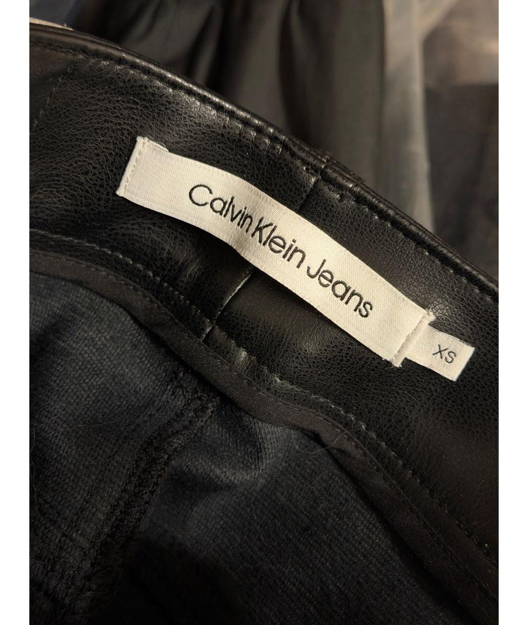 CALVIN KLEIN Черные полиуретановые прямые брюки, фото 3