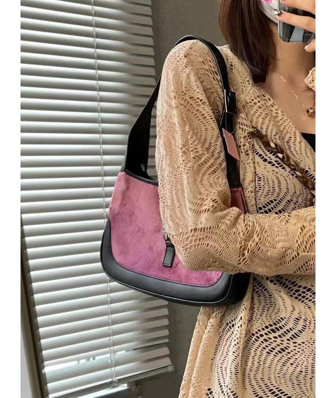 GUCCI Розовая бархатная сумка с короткими ручками, фото 7