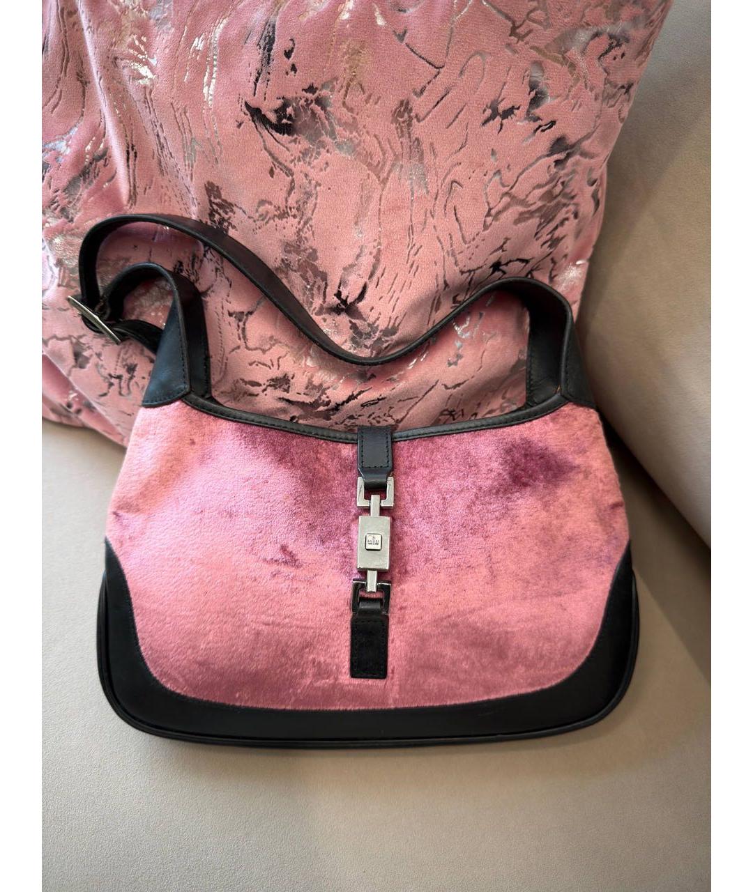 GUCCI Розовая бархатная сумка с короткими ручками, фото 8