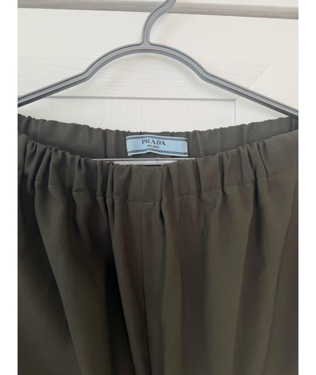 PRADA Хаки шерстяные прямые брюки, фото 3