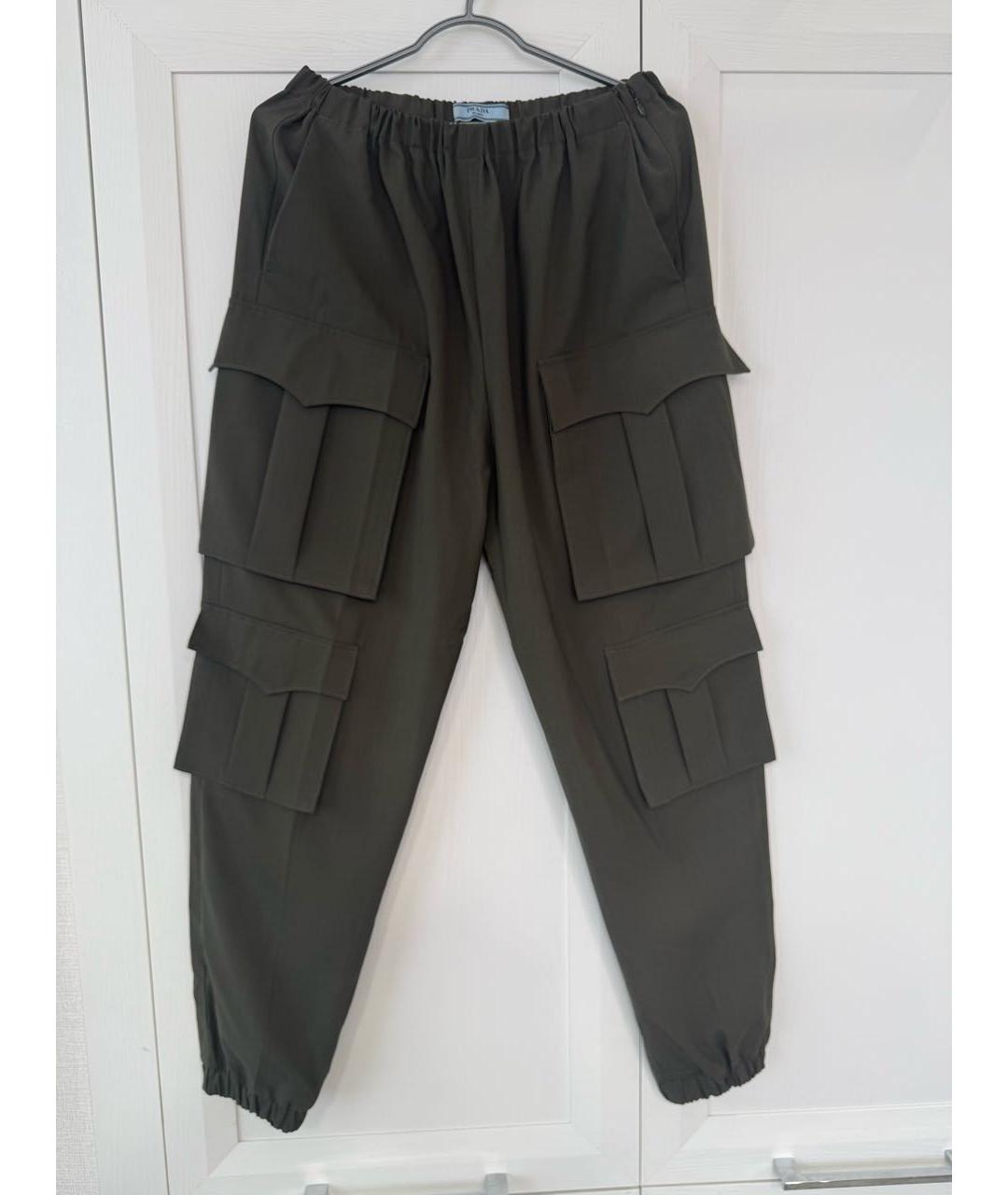 PRADA Хаки шерстяные прямые брюки, фото 7