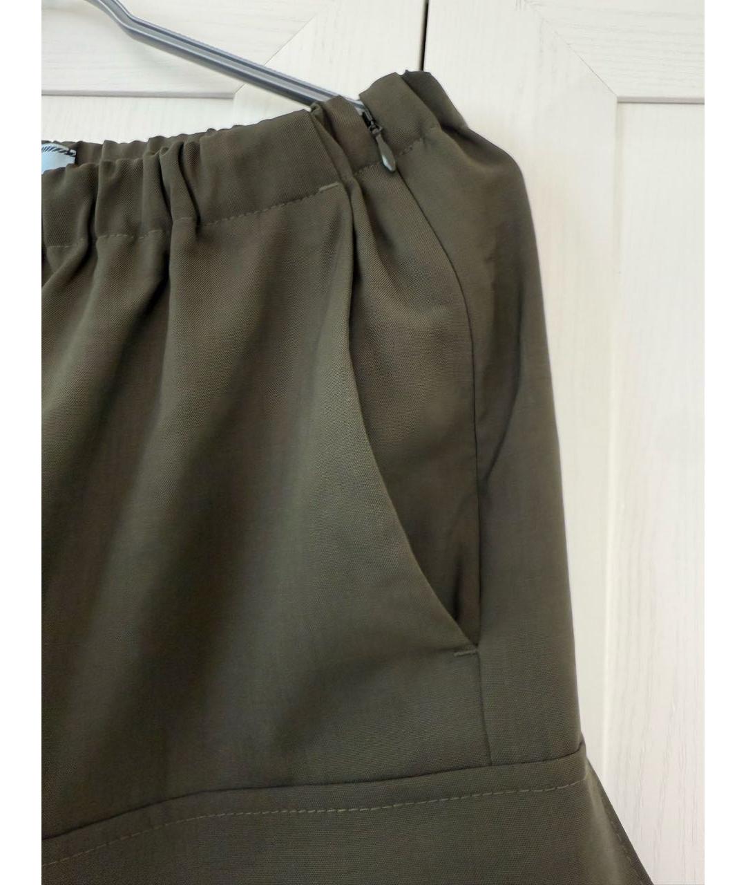 PRADA Хаки шерстяные прямые брюки, фото 4