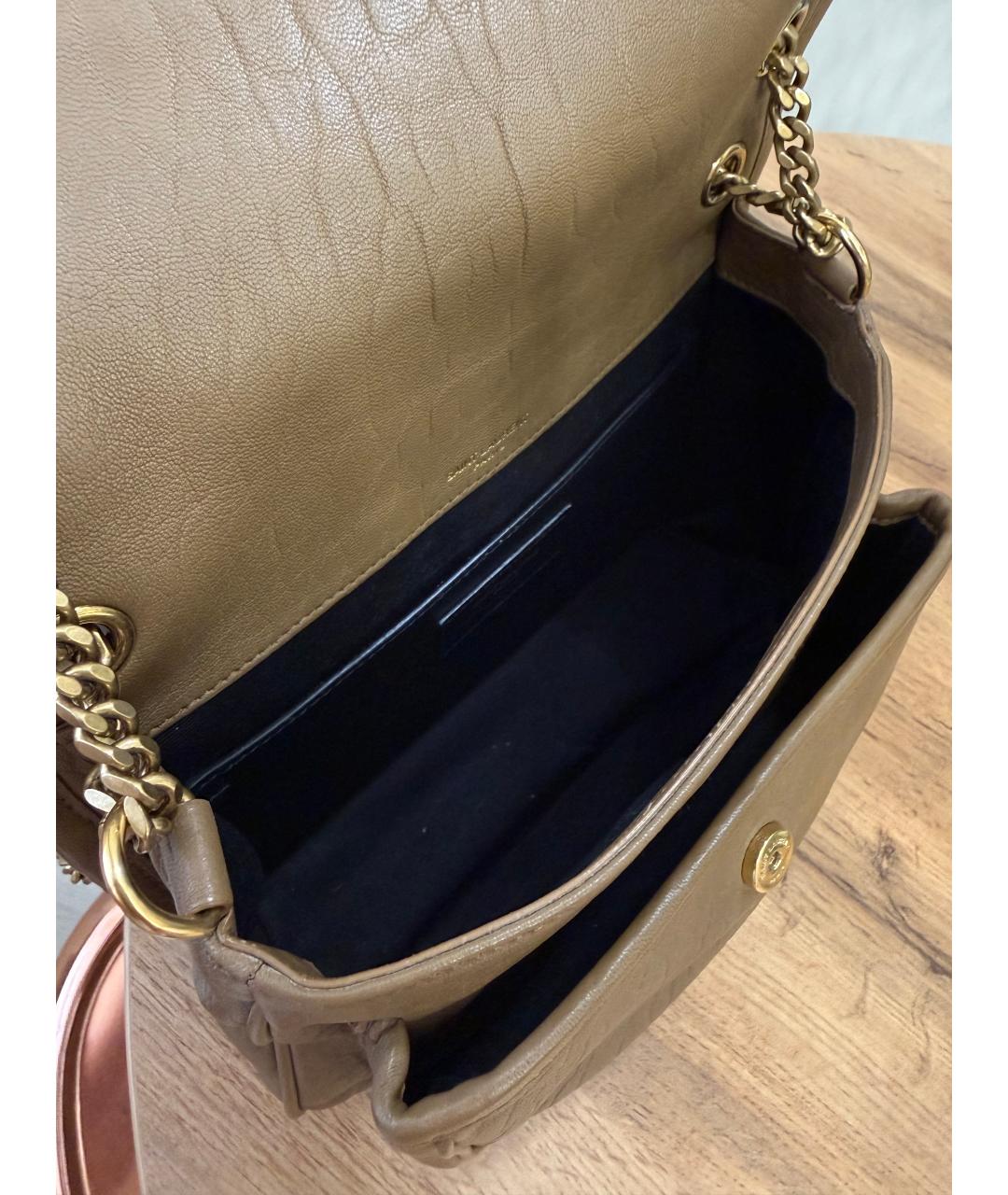 SAINT LAURENT Бежевая кожаная сумка через плечо, фото 4