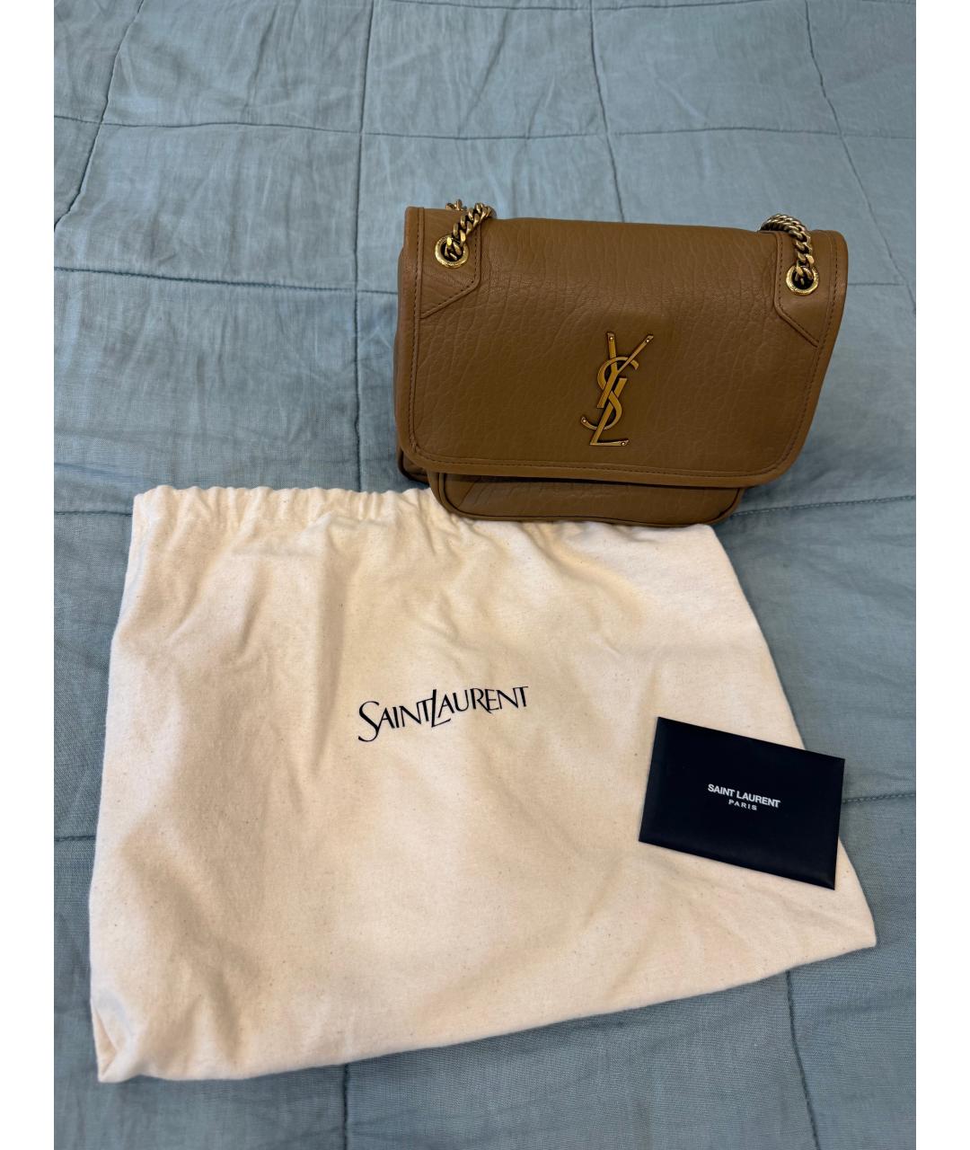 SAINT LAURENT Бежевая кожаная сумка через плечо, фото 6