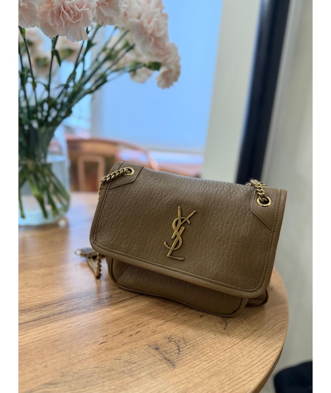 SAINT LAURENT Бежевая кожаная сумка через плечо, фото 8