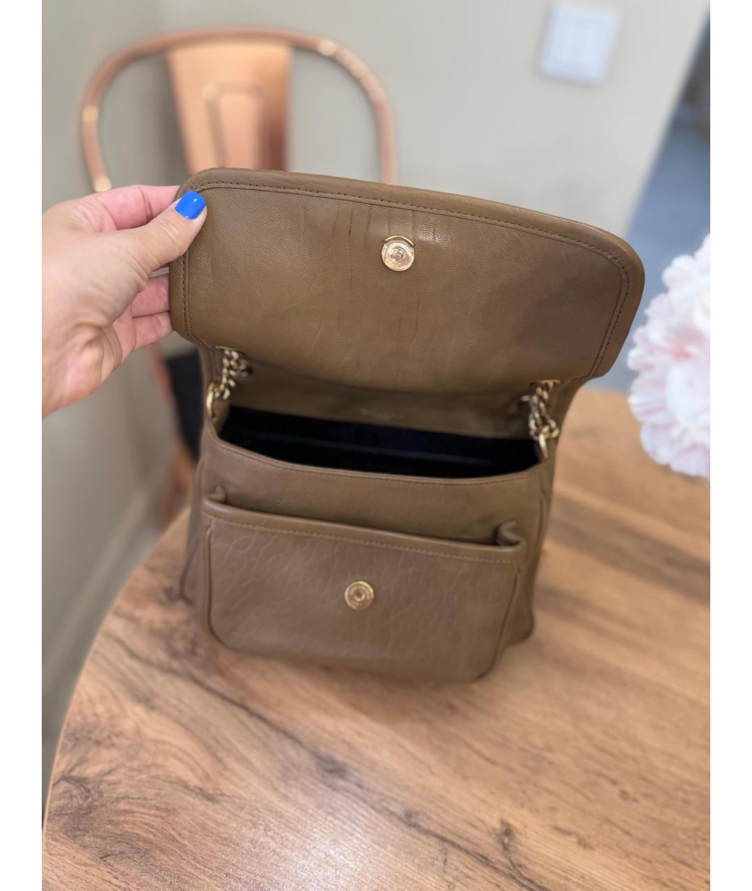 SAINT LAURENT Бежевая кожаная сумка через плечо, фото 3