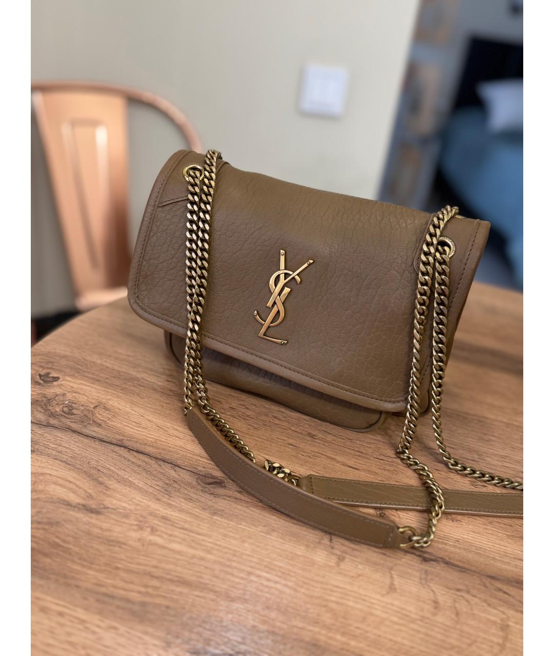 SAINT LAURENT Бежевая кожаная сумка через плечо, фото 2