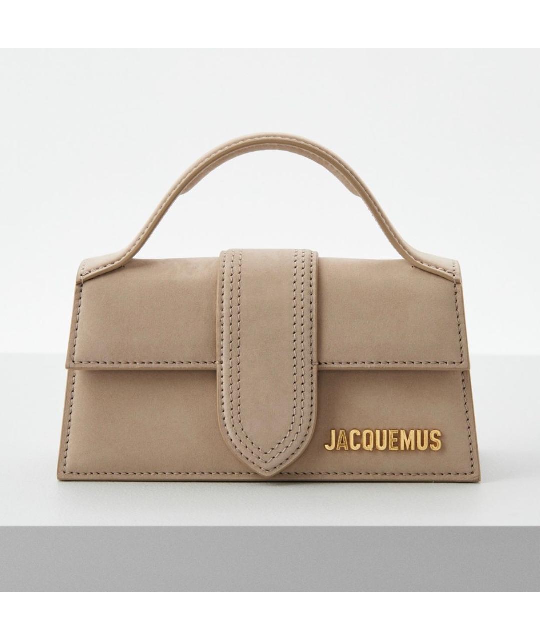 JACQUEMUS Бежевая замшевая сумка с короткими ручками, фото 5