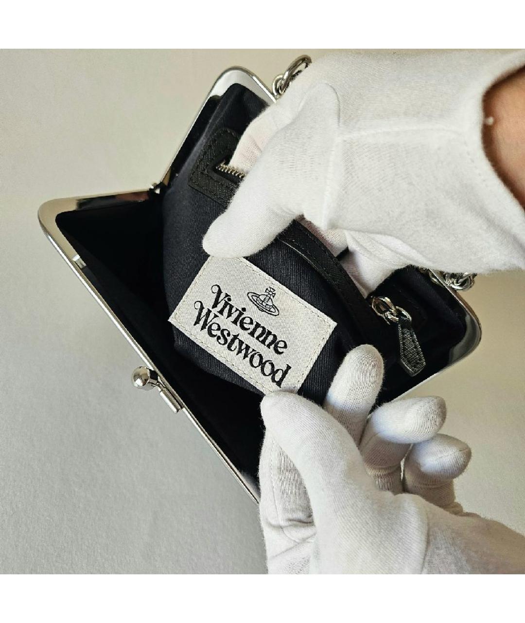 VIVIENNE WESTWOOD Черная кожаная сумка с короткими ручками, фото 5