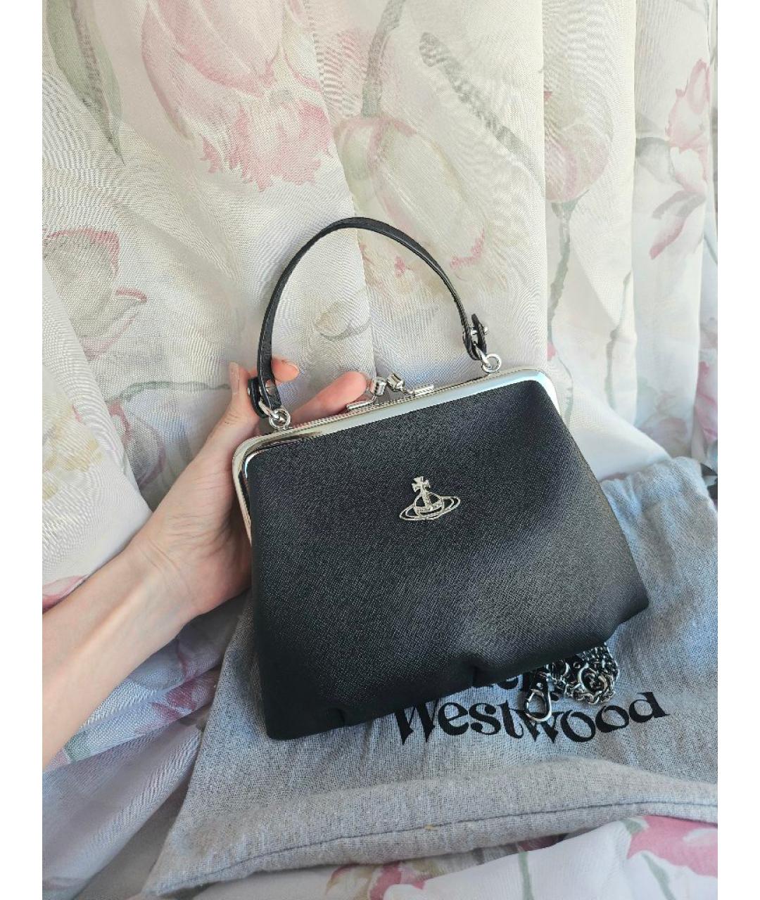 VIVIENNE WESTWOOD Черная кожаная сумка с короткими ручками, фото 3