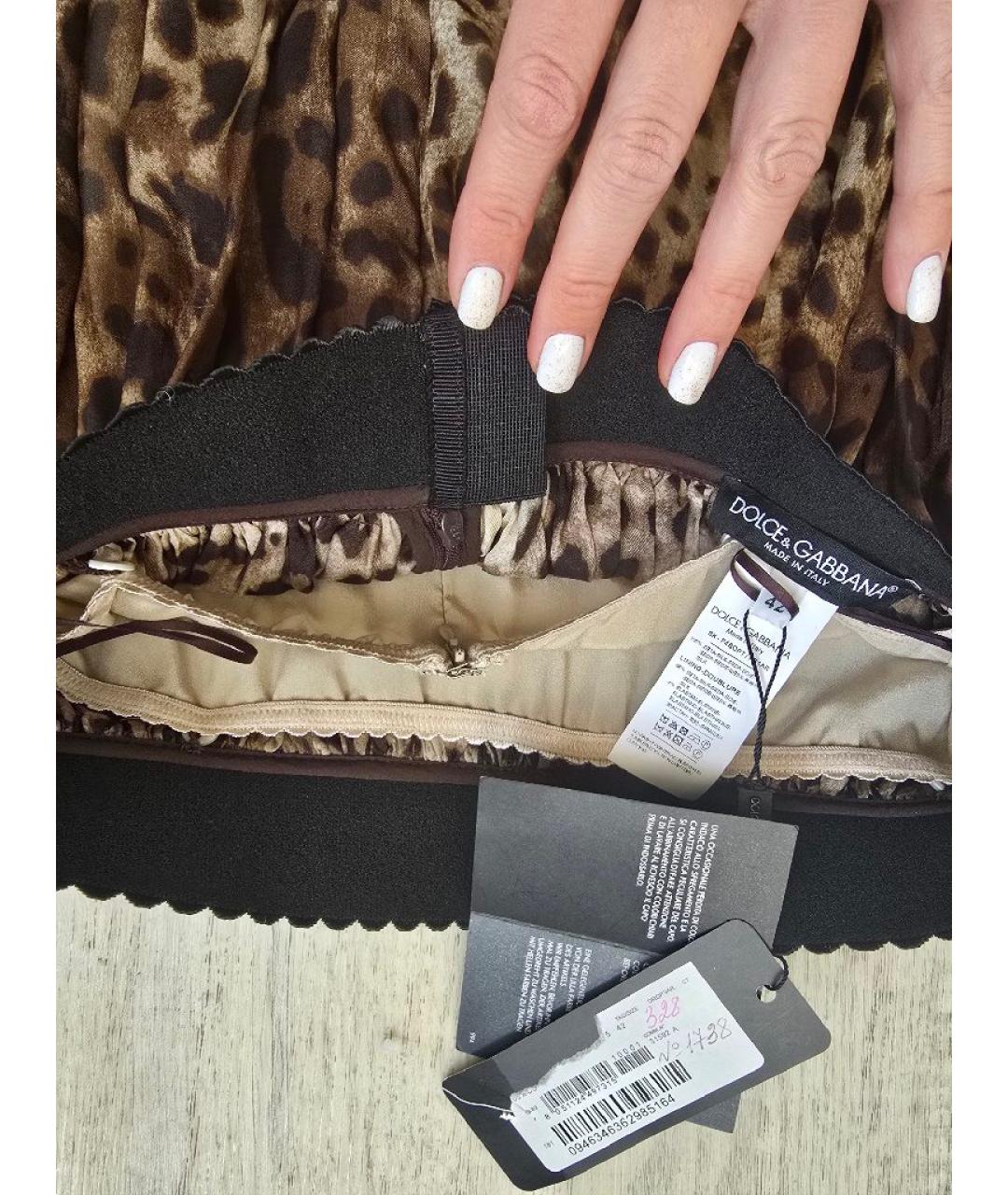 DOLCE&GABBANA Коричневая шелковая юбка миди, фото 6