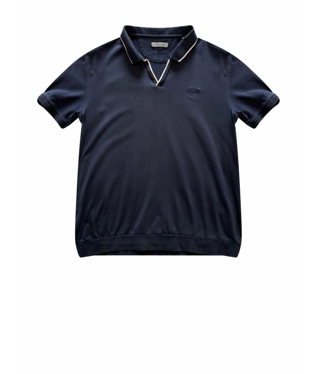 CORNELIANI Синее хлопковое поло с коротким рукавом, фото 1