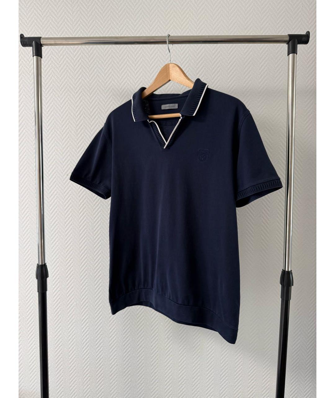 CORNELIANI Синее хлопковое поло с коротким рукавом, фото 2