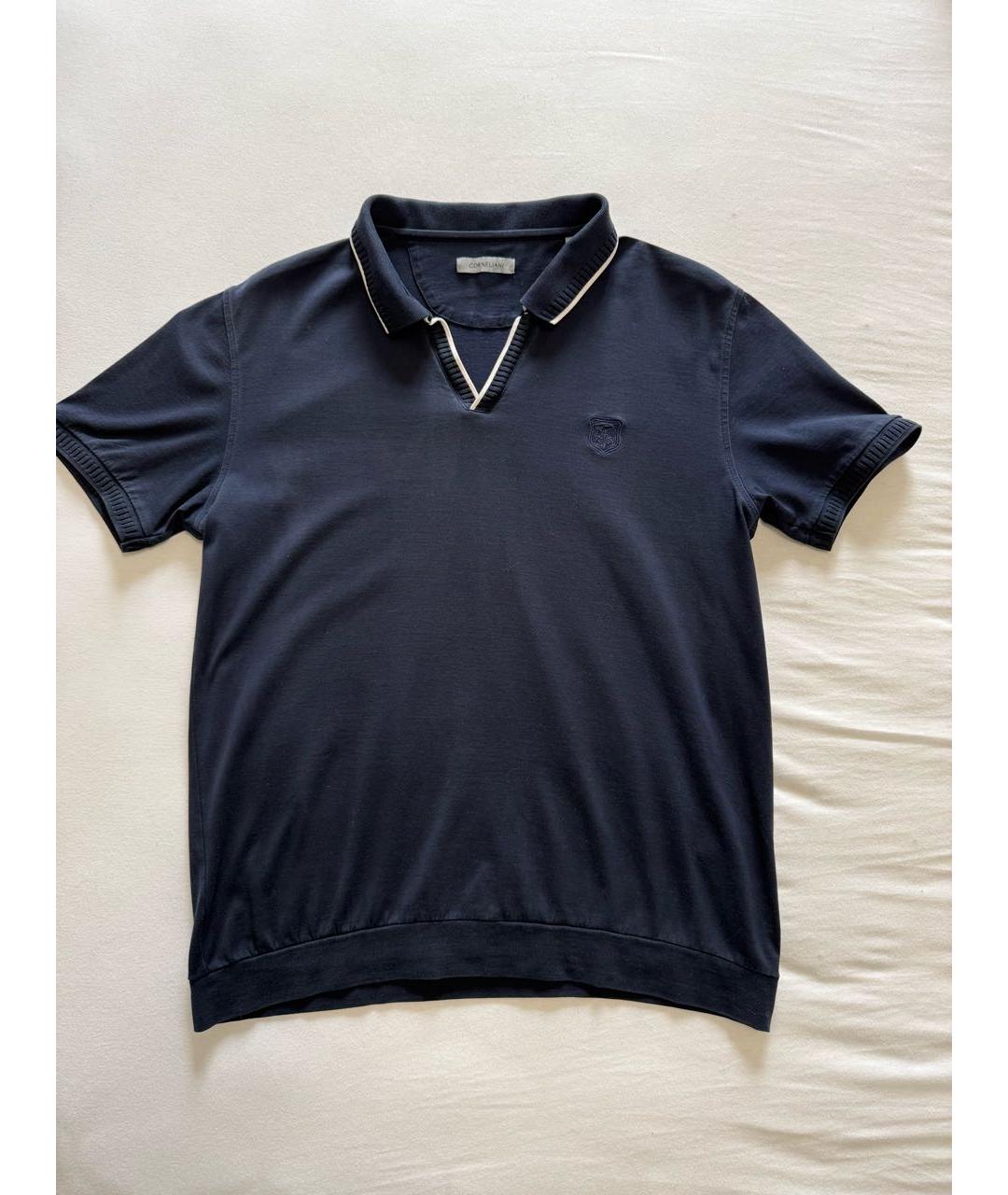 CORNELIANI Синее хлопковое поло с коротким рукавом, фото 7