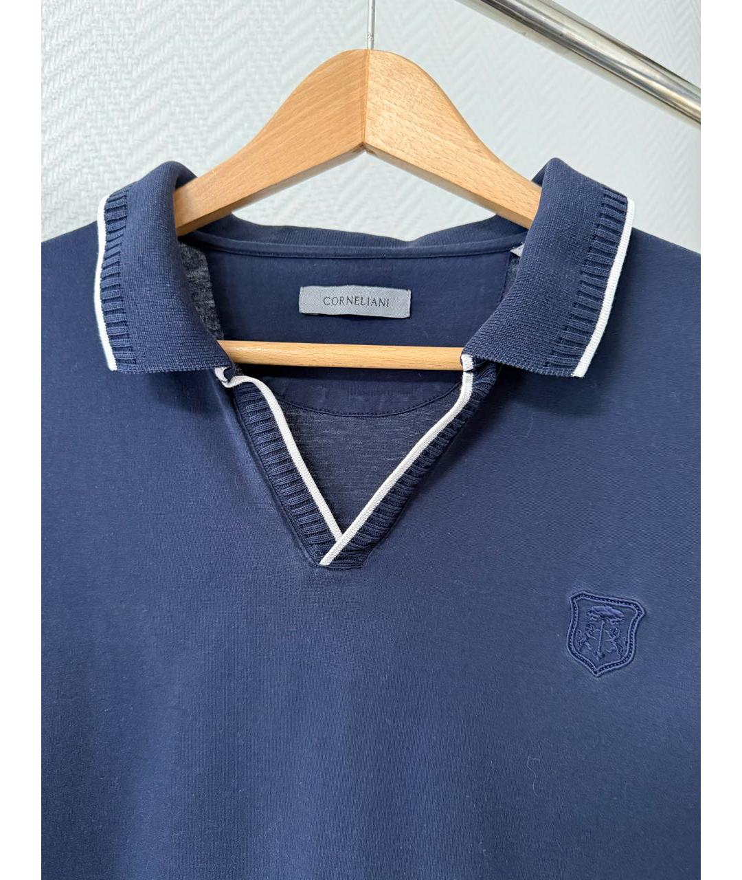 CORNELIANI Синее хлопковое поло с коротким рукавом, фото 4