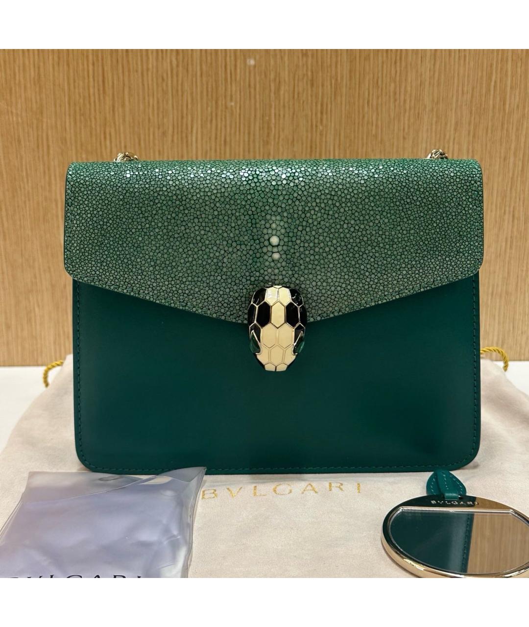 BVLGARI Зеленая кожаная сумка через плечо, фото 2