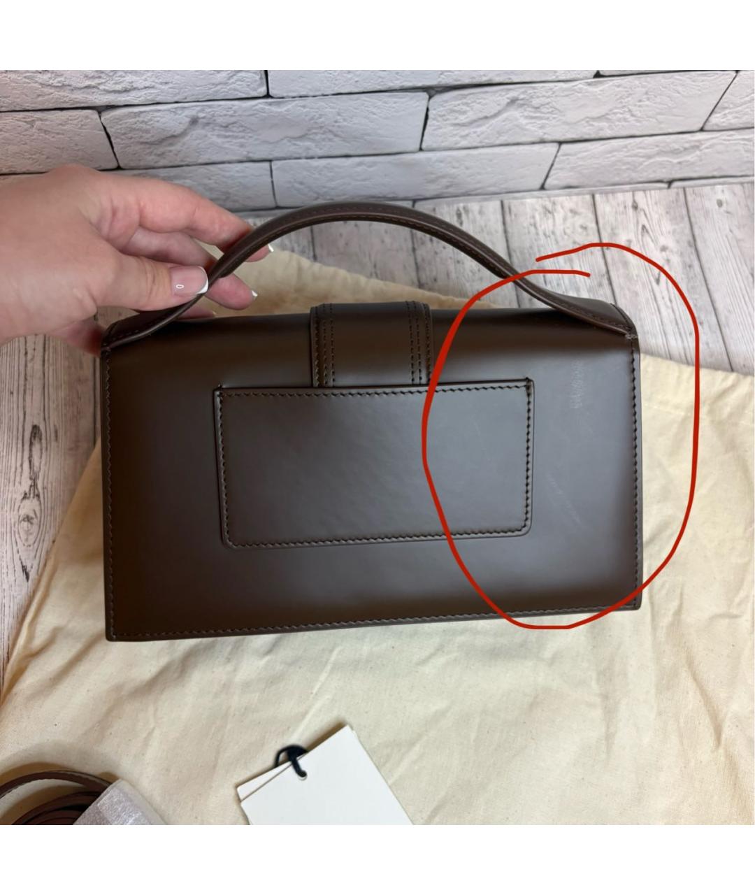 JACQUEMUS Коричневая кожаная сумка с короткими ручками, фото 5