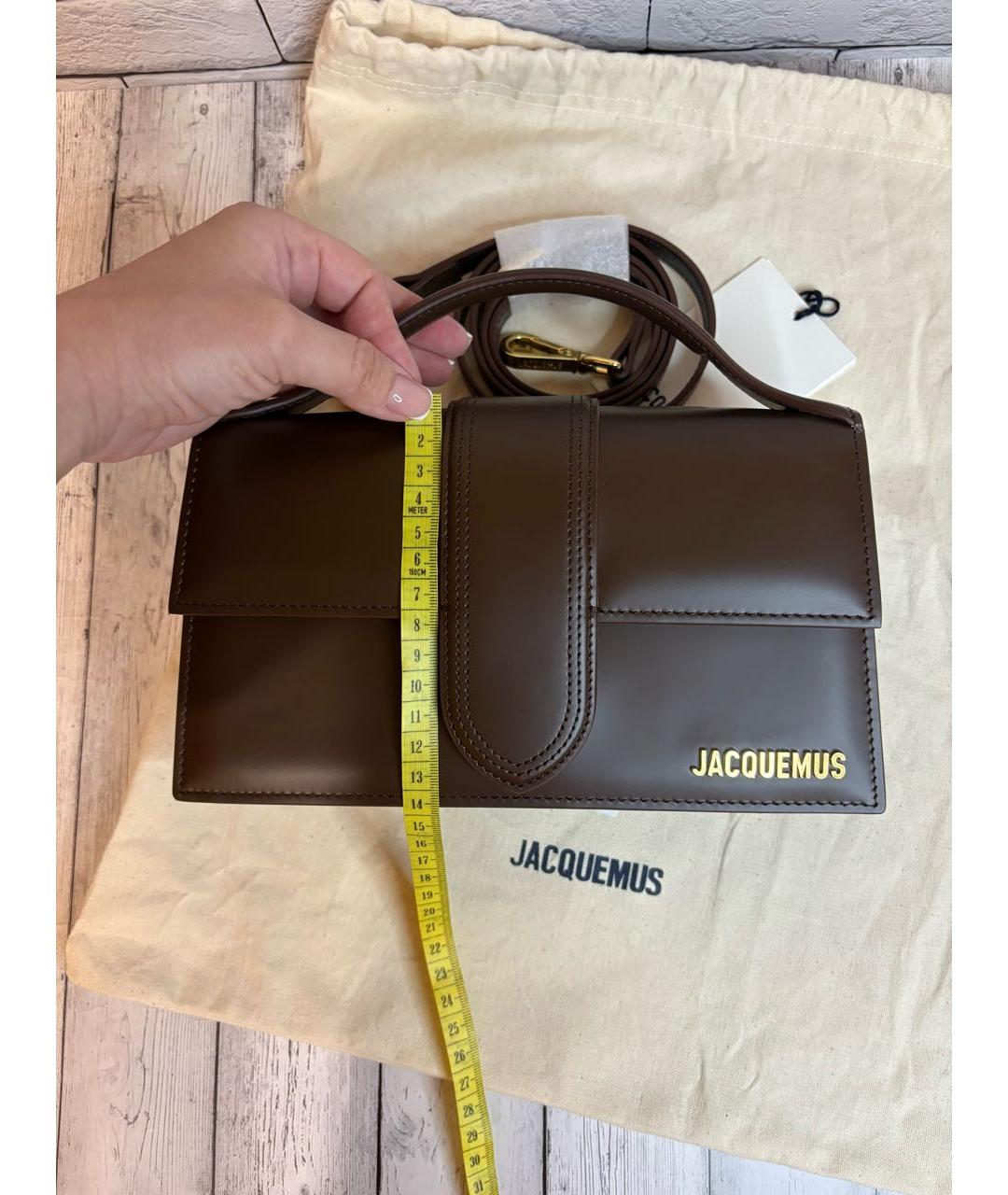 JACQUEMUS Коричневая кожаная сумка с короткими ручками, фото 7