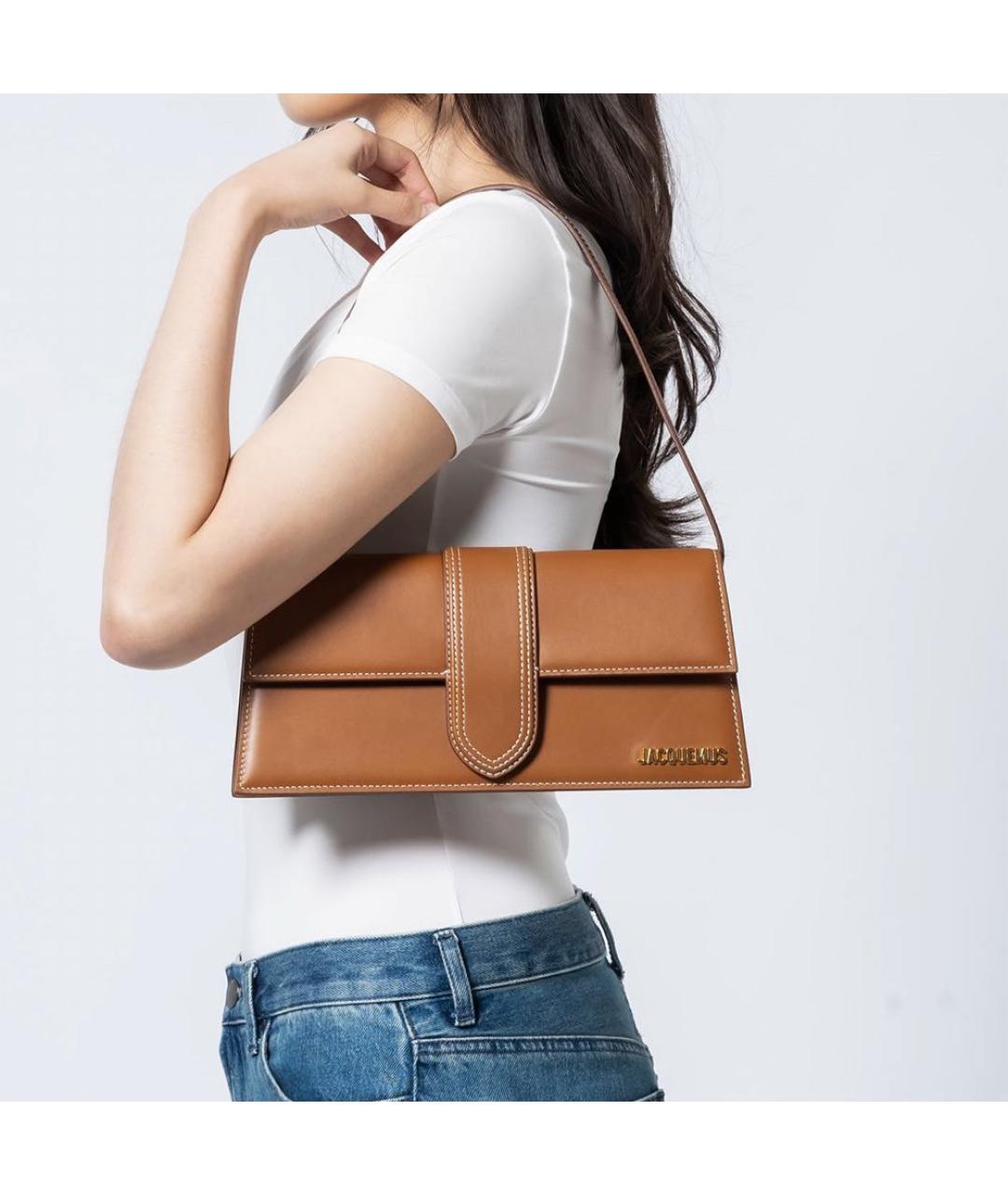 JACQUEMUS Коричневая кожаная сумка с короткими ручками, фото 7