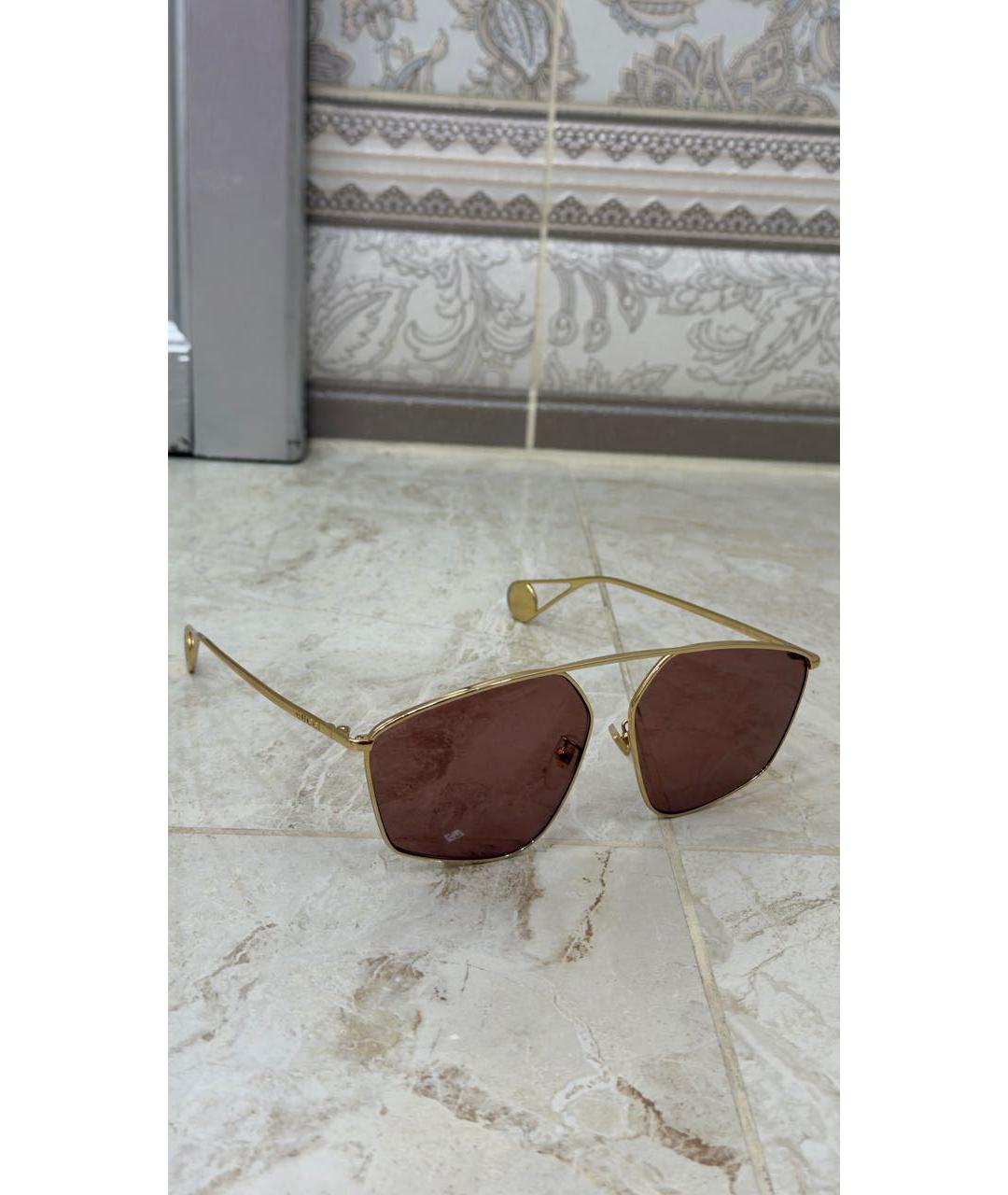 GUCCI Золотые металлические солнцезащитные очки, фото 5