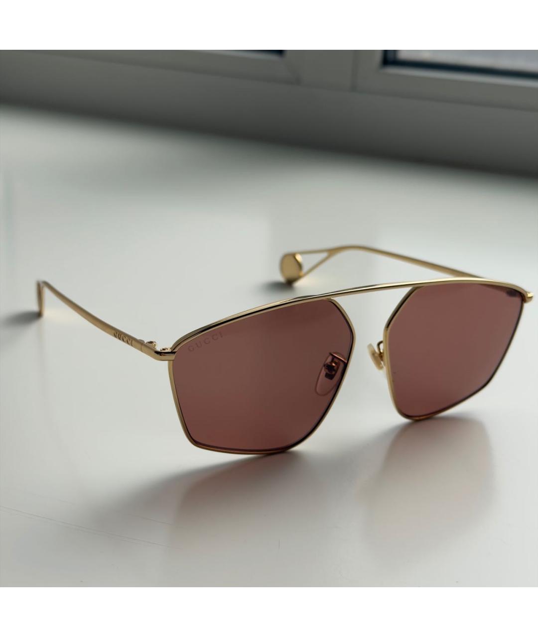 GUCCI Золотые металлические солнцезащитные очки, фото 6