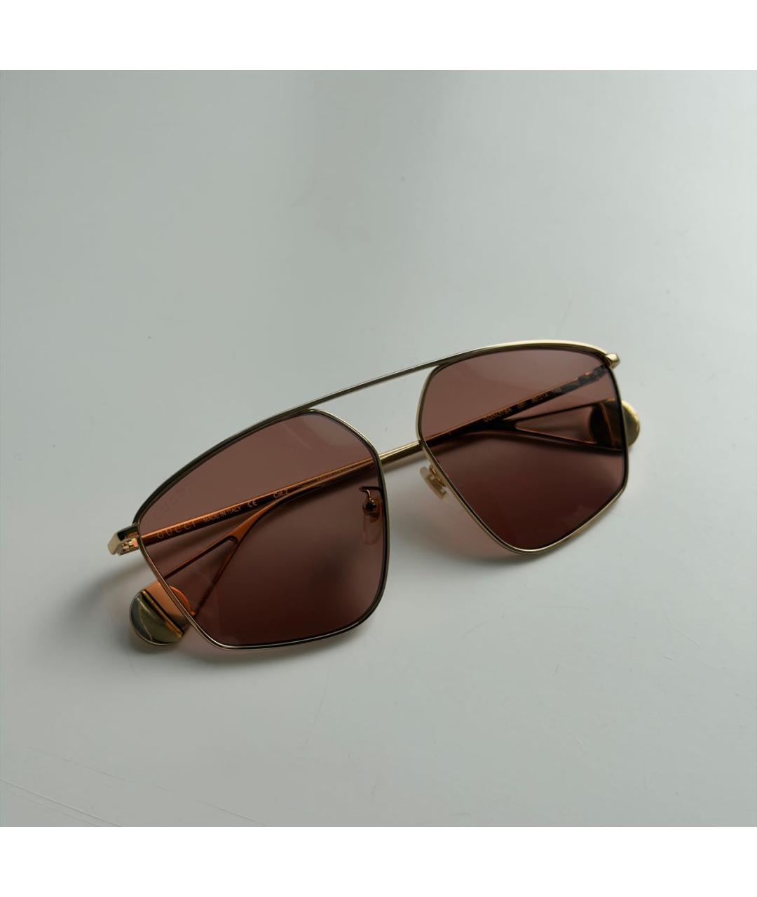 GUCCI Золотые металлические солнцезащитные очки, фото 4