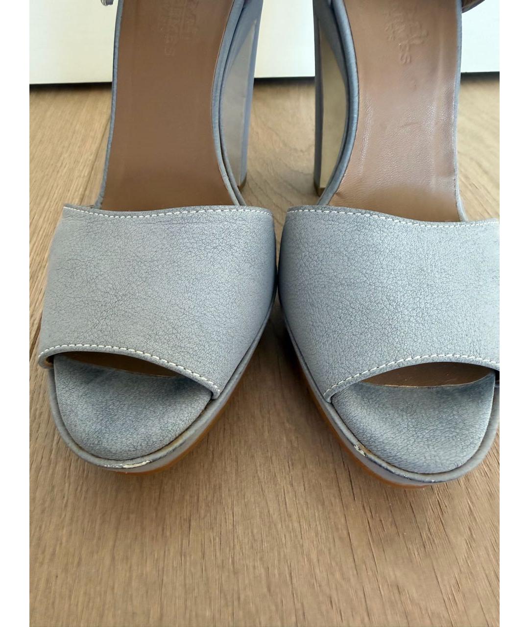 HERMES Серые кожаные босоножки, фото 7