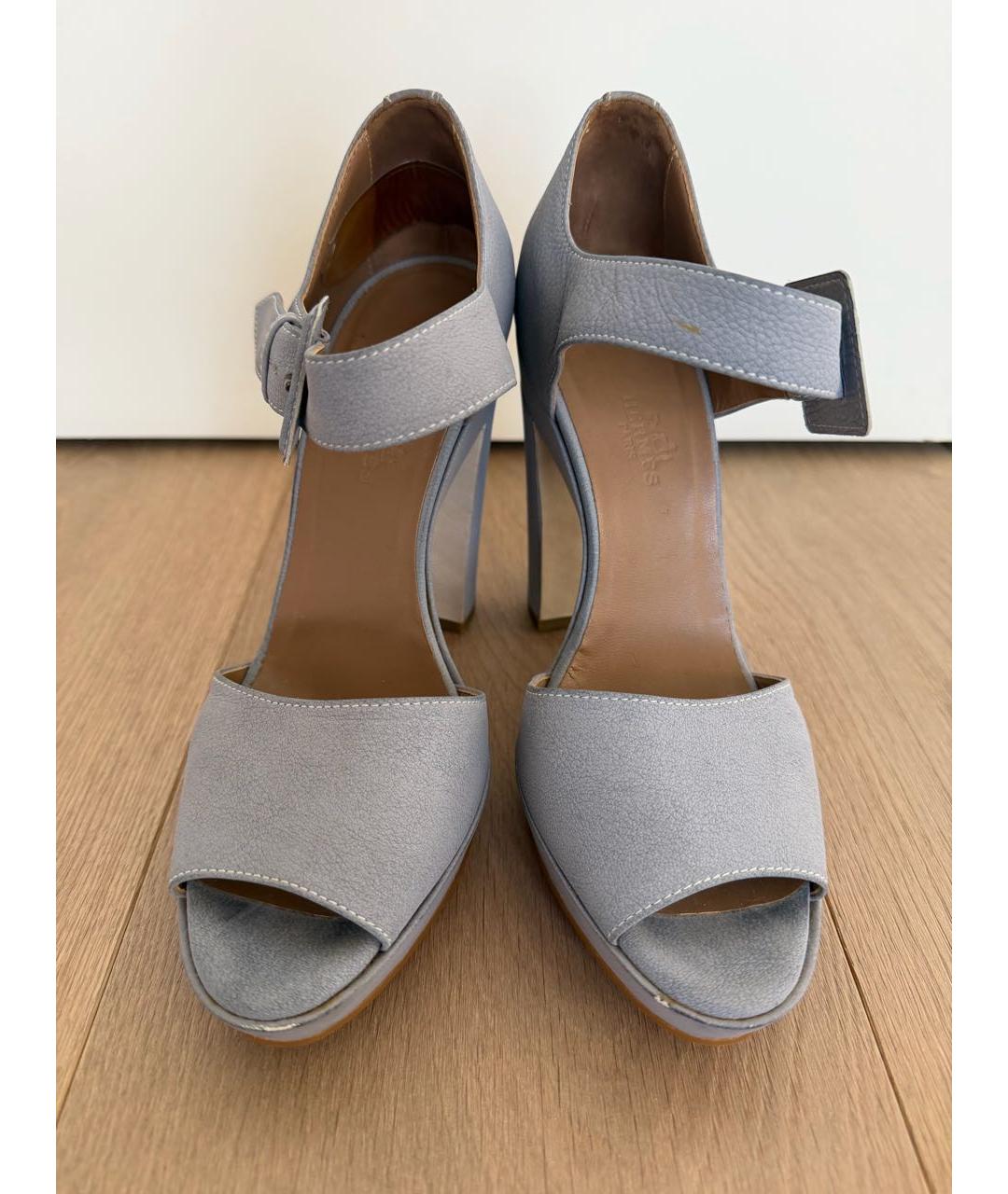 HERMES Серые кожаные босоножки, фото 5