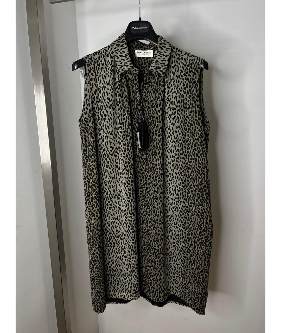 SAINT LAURENT Коричневое шелковое повседневное платье, фото 7