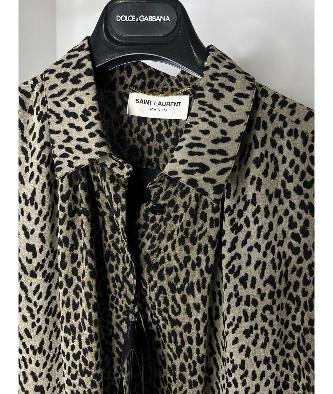 SAINT LAURENT Коричневое шелковое повседневное платье, фото 8
