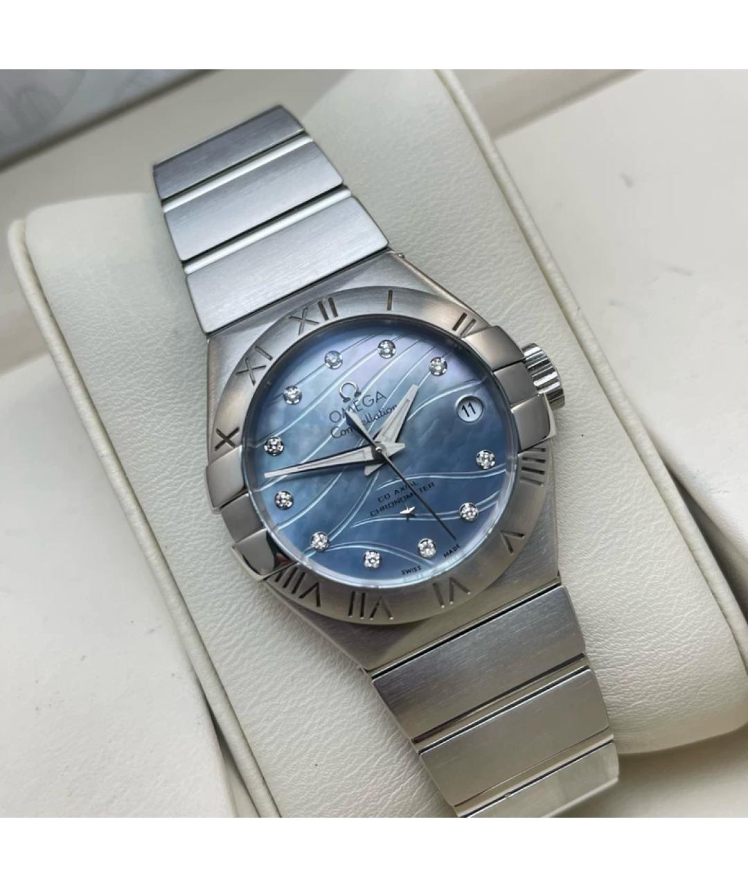 OMEGA Голубые металлические часы, фото 3