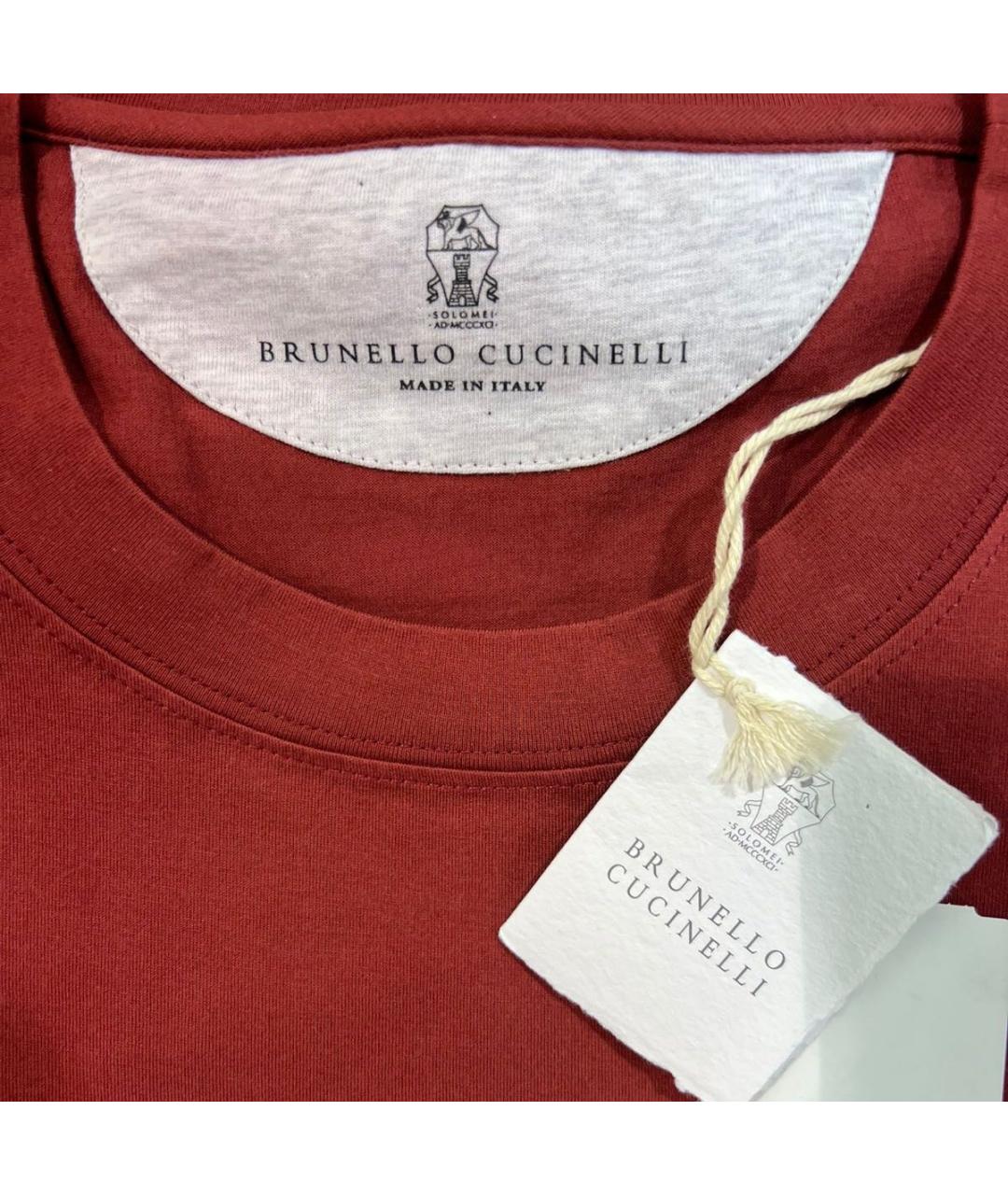 BRUNELLO CUCINELLI Бордовая хлопковая футболка, фото 8