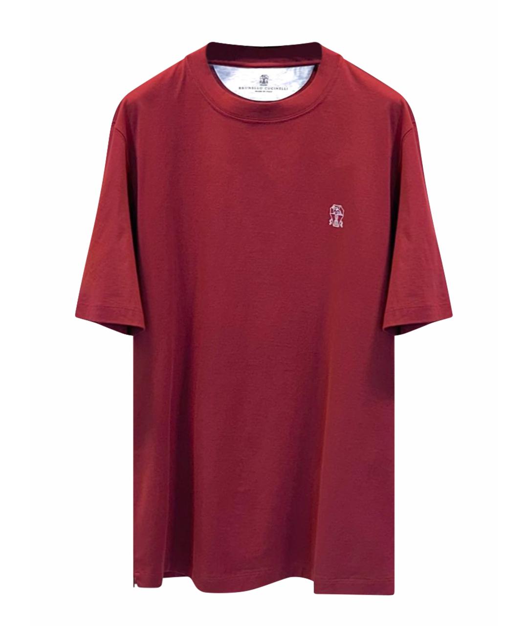 BRUNELLO CUCINELLI Бордовая хлопковая футболка, фото 1