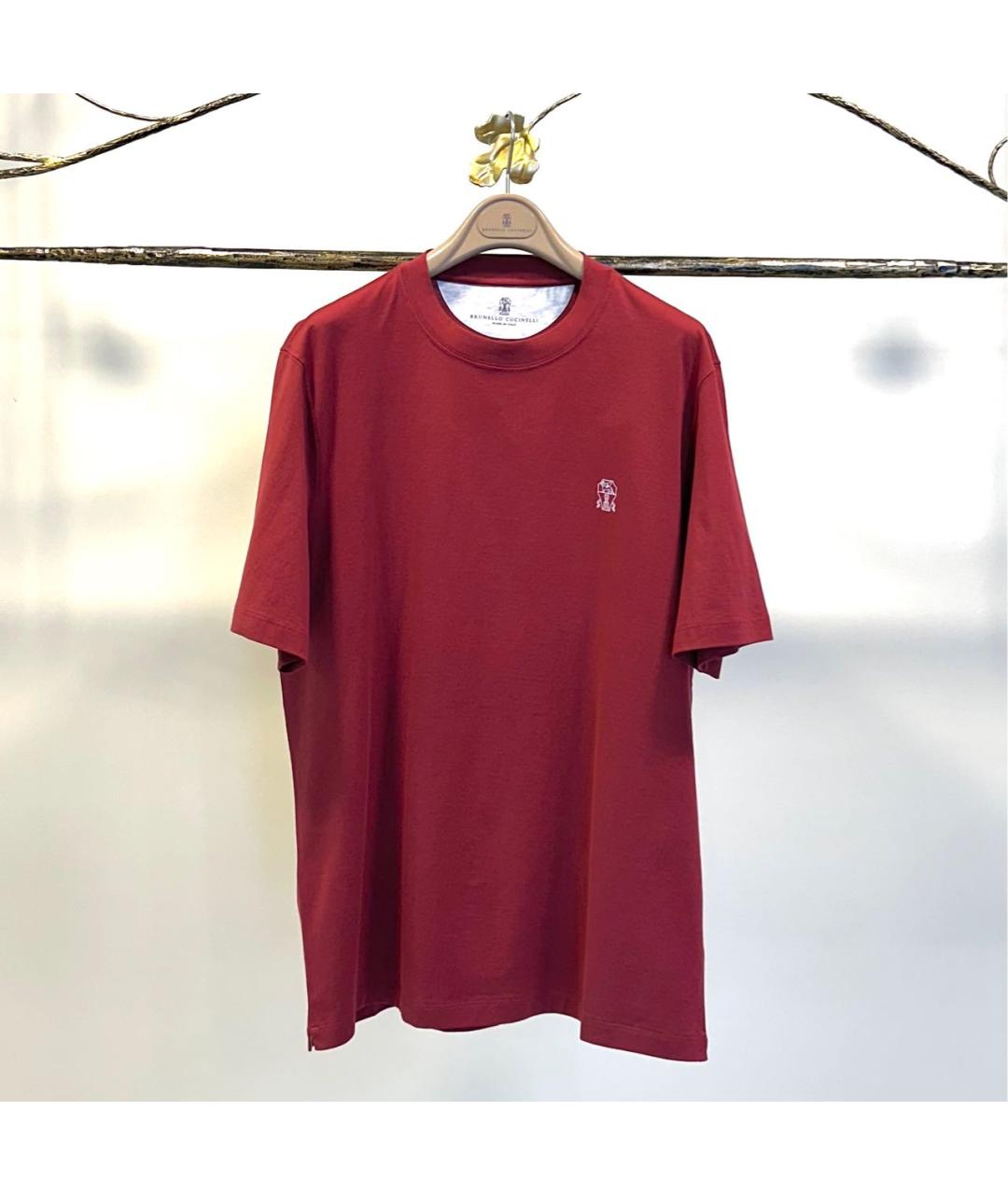 BRUNELLO CUCINELLI Бордовая хлопковая футболка, фото 9