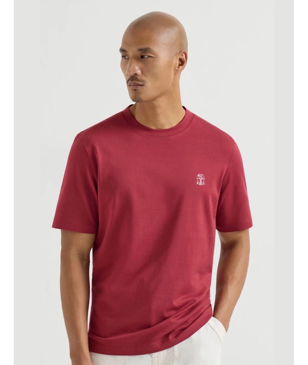 BRUNELLO CUCINELLI Бордовая хлопковая футболка, фото 7