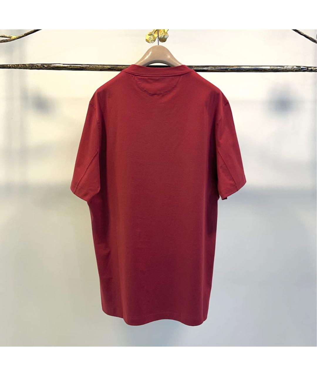 BRUNELLO CUCINELLI Бордовая хлопковая футболка, фото 2