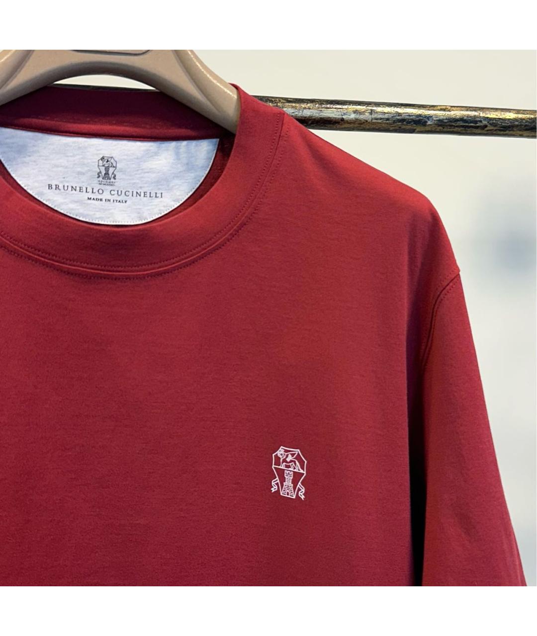 BRUNELLO CUCINELLI Бордовая хлопковая футболка, фото 3