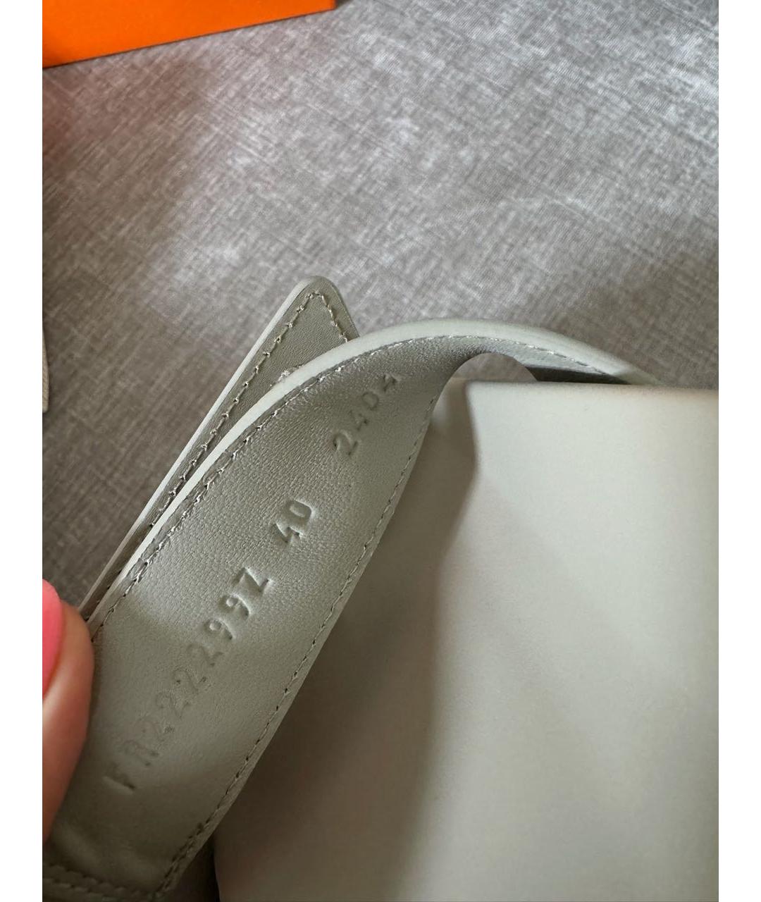 HERMES Серые кожаные шлепанцы, фото 2