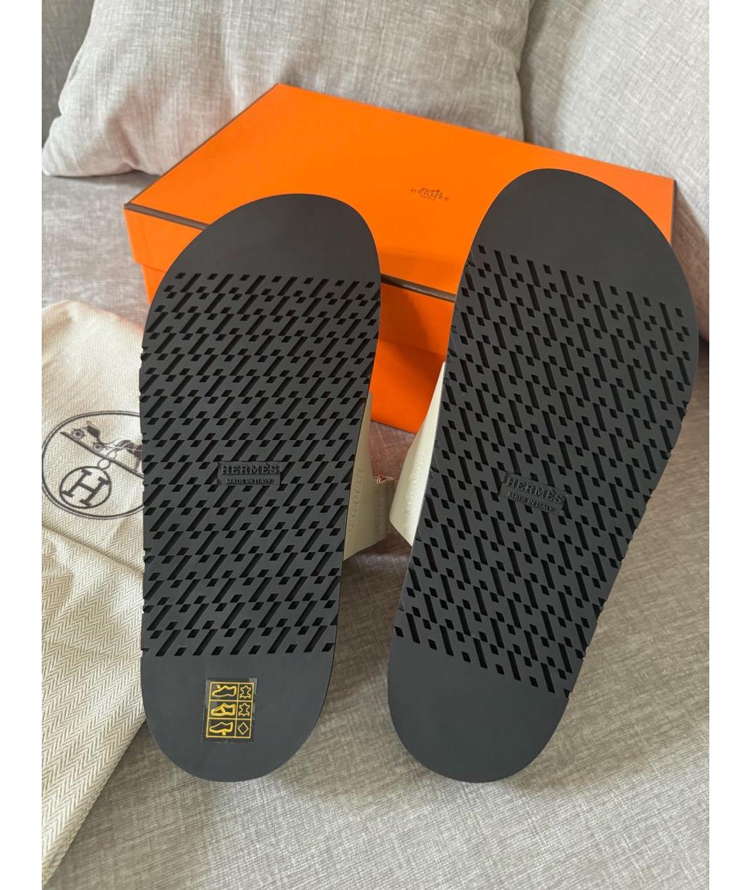 HERMES Серые кожаные шлепанцы, фото 3